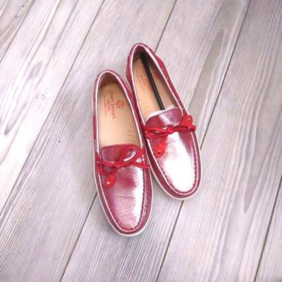 Copy(4-0482) MARC JOSEPH slip on glimmer red leather CYPRESS HILL shoes Size 4.5 - Picture 1 of 13
